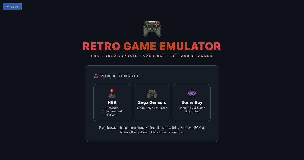 Retro Game Emulator — NES, Sega & Game Boy Online