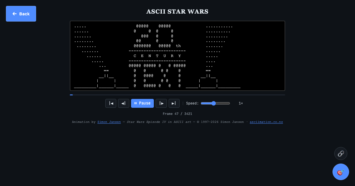 ASCII Star Wars — Simon Jansen's Asciimation in Your Browser